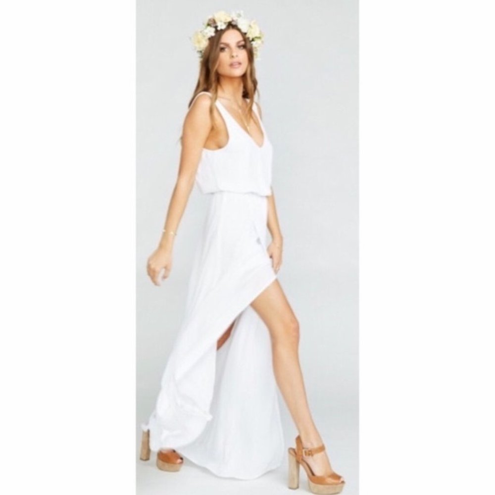 show me your mumu women kendall maxi dress long white lined as mini large